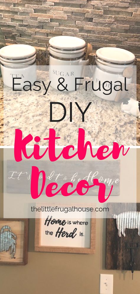 A couple of DIY projects helped give my kitchen the farmhouse décor look I was wanting. These 2 easy & frugal kitchen décor updates really makes our kitchen feel like home. I'll show you how I put everything together! Frugal Kitchen, Renters Decorating, Diy Kitchen Projects, Best Hacks, Diy Kitchen Decor, Cheap Kitchen, Country Kitchen Decor, Feel Like Home, The Farmhouse