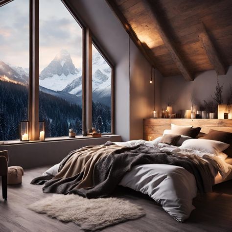 Washington Airbnb, Cozy Winter Bedroom, Mountain Bedroom, Dream House Aesthetic, Winter Bedroom, Cosy Bedroom, Chic Interior Design, Smart Home Design, Modern Cabin