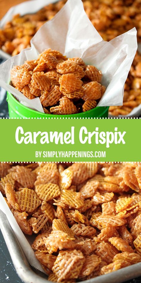 Crispix Snack Mix, Caramel Chex Mix, Caramel Chex, Chex Mix Recipes Sweet, Cereal Snacks, Chex Mix Recipes, Cereal Treats, Fall Snacks, Snack Mix Recipes