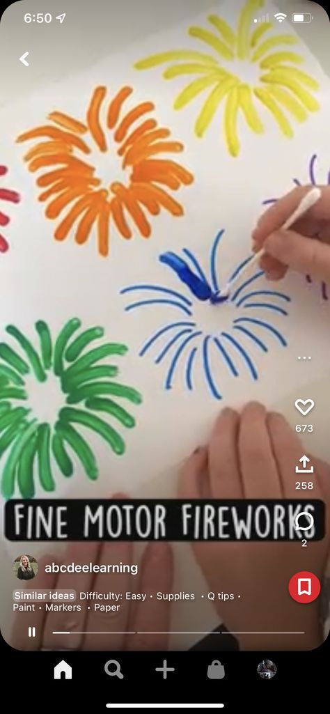 Firework Pictures Eyfs, Firework Painting, Fourth Of July Crafts For Kids, Q Tip Painting, Fireworks Pictures, Lab Activities, Math Activities For Kids, Name Crafts, Marker Paper