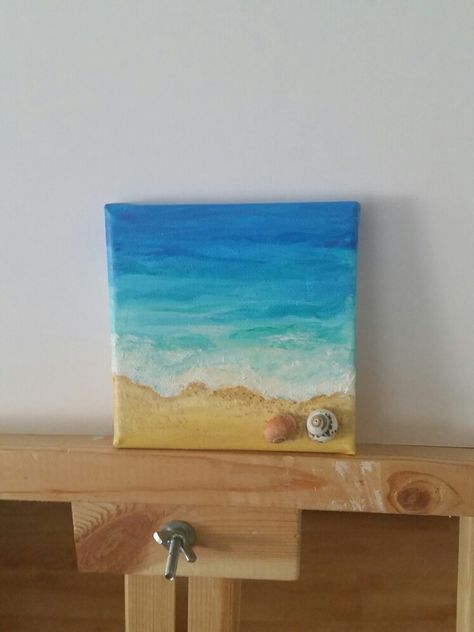 Beach painting on mini canvas Beach Small Canvas Painting, Mini Canvas Art Ocean, Beach Mini Canvas Painting, Mini Canvas Art Beach, Mini Beach Paintings, Easy Ocean Painting, Miniature Canvas Painting, Painting On Mini Canvas, Beach Canvas Paintings