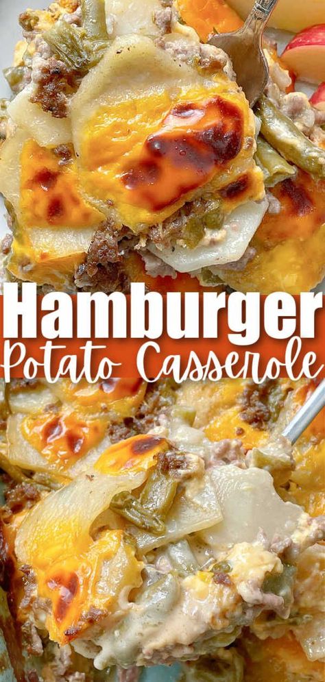 Crockpot Hamburger Potato Casserole, Hamburger Potato Casserole Recipes, Ground Beef And Green Beans, Potatoes With Ground Beef, Beef And Green Beans, Best Hamburger Casserole Recipes, Beef Potato Casserole, Cozy Casseroles, Hamburger Casseroles