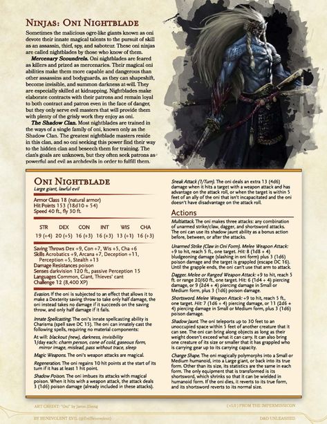 Dnd Japanese Monster, Oni Dnd 5e, Dnd Oni, Homebrew Monsters, Dungeons And Dragons Races, Dnd Stats, Myths & Monsters, Dnd Classes, Dungeon Master's Guide