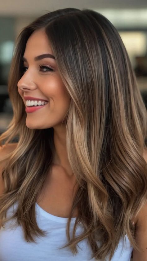 Golden Dreams: 15 Bronde Hair Color Ideas for Every Brunette - Inspire Inlet Brunette Hair Lightened, Brunette Foilyage Hair, Balayage Hair Neutral, Brown Hair With Light Money Piece, Medium Honey Brown Hair, Dorit Hair Color, Brunette Hair For Fair Skin, Hair Color For Pale Skin And Hazel Eyes, Brunette With Low Lights