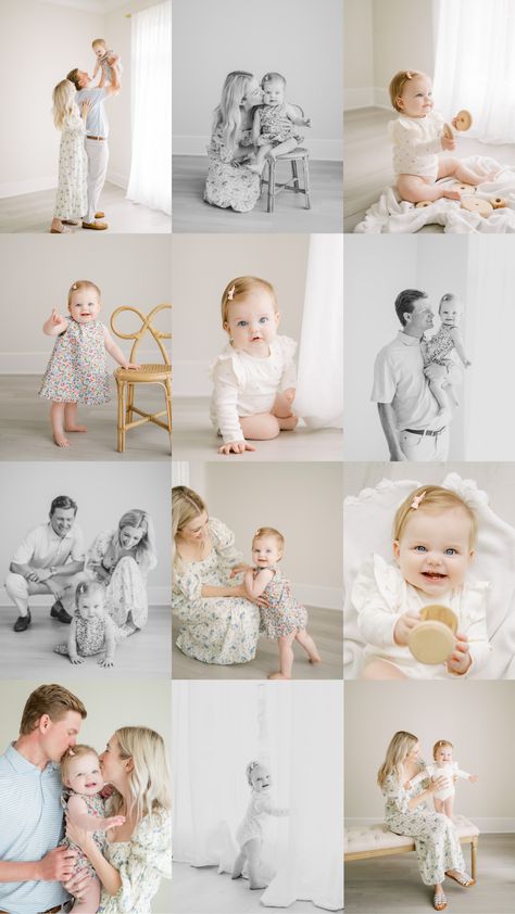 Family 1 Year Photoshoot, Smash Cake Studio Session, 1st Birthday Winter Photoshoot, Heirloom First Birthday Photos, One Year Photoshoot Ideas Indoor, Studio 1 Year Photos, 1 Year Studio Photoshoot, One Year Old Family Pictures Studio, One Year Old Photoshoot Ideas Indoor