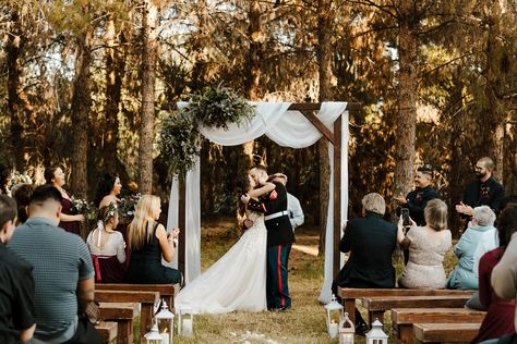 first-kiss-wedding-ceremony-in-the-meadow-at-schnepf-farms First Kiss Wedding, Outdoor Venues, First Kiss, The Meadows, Outdoor Wedding Venues, Arbor, Secret Garden, Outdoor Wedding, Wedding Ceremony