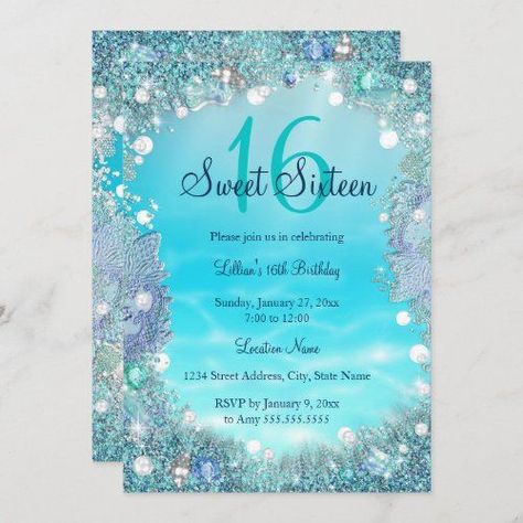 $2.55 | Teal Blue Water Ocean Pearls Sweet 16 Party Invitation #sweet16birthdayparty #sweet16birthday #sweet16thbirthdayparty #sweet16 #sweetsixteen #16thbirthday #pearl #sea #bluesweet16 #tealblueoceanpearls Blue Sweet 16, Sweet 16 Party Invitations, Sweet 16 Party, 16th Birthday Invitations, Sweet Sixteen Invitations, Ocean Party, Sweet 16 Birthday Party, Ocean Sky, Water Ocean