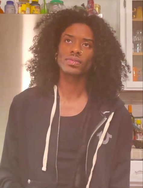 Cai Crisis, Black Transmasc Hair, Black People Reference, Zombie Oc Male, Poc Face Claims Female, Black Transmasc, Black Men Long Hair, Black Emo Boy, Poc Goth