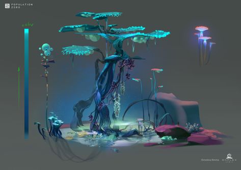 ArtStation - System of huge jungle Kepler's forest, Rimma Shmeleva Plants Concept Art, Plant Concept Art, Tree Concept Art, Alien Tree, Fantasy Flora, Environmental Concept Art, Forest Games, Artifact Art, Alien Plants