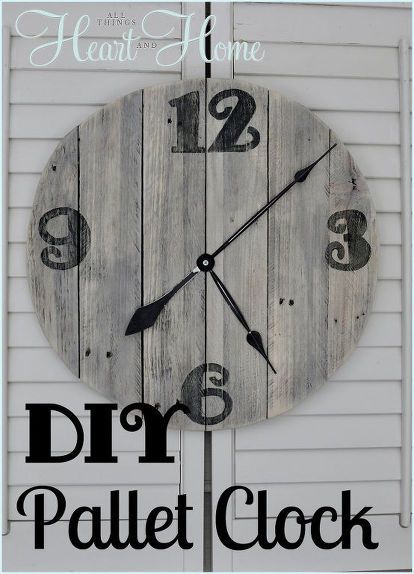 I wanted a distressed wood clock for my Screen Porch Makeover but all the ones I found were too expensive...so just like you would do...I made one! This was really really easy peeps! xo This is the easiest DIY wood clock ever! How do I know? Because I actually did this without any help from The Husband! First I cut pallet wood to the right size and joined it together with 2 strips of wood and some screws- I drew a circle (20") on the wood.Then using a jigsaw (my 1st time!) I cut… Wood Clock Diy, Clock Crafts, Pallet Clock, Diy Wood Pallet Projects, Clock Diy, Outdoor Clock, Wood Projects For Beginners, Wood Pallet Wall, Pallet Designs