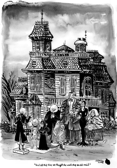 Original Charles Addams cartoon Adams Family House, Addams Family Cartoon, The Addams Family 1964, Addams Family House, Addams Family Tv Show, Los Addams, Addams Family Musical, Charles Addams, Jean Renoir