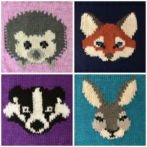 Here is a set of 4 woodland animal knitting charts with instructions on how to turn them into cute ankle/leg warmers!  They feature a hedgehog, a fox, a hare and a badger. The instructions are for DK yarn and 4mm needles.  Each intarsia chart if knitted individually has a finished size of approx. 20cm x 20cm. This pattern was created with the help of my Ruby's Knit Club members!  The idea of these patterns is that the charts and project ideas are all interchangeable, so if you purchase others fr Animal Knitting Charts, Intarsia Knitting Charts, Colorwork Knitting Patterns, Colorwork Chart, Pattern Game, Intarsia Knitting, Knitting Club, Animal Knitting Patterns, Colorwork Knitting