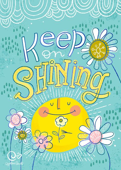 Sun And Flowers, Smiling Sun, Types Of Lettering, Happy Words, Art Licensing, Happy Thoughts, Art And Design, Keep On, Full Colour