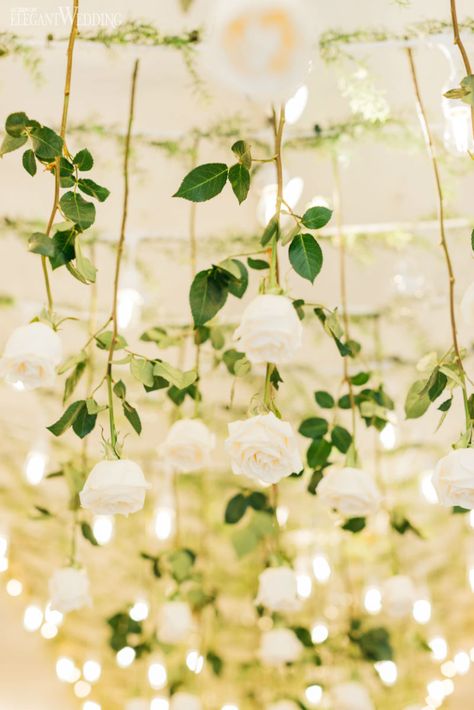 Arbor With Hanging Flowers, White Roses Hanging From Ceiling Wedding, White Roses Hanging From Ceiling, Hanging Roses Wedding Decor, Hanging Roses Decor, Hanging White Flowers Wedding, Roses Hanging From Ceiling Wedding, Hanging Roses Wedding, Hanging Roses Upside Down