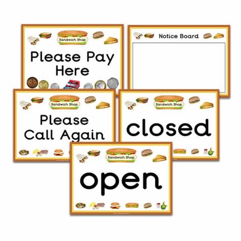 Sandwich Shop Role Play Signs Role Play Shop, Shop Role Play, Role Play Areas, Teaching Resources Primary, Key Stage 1, Sandwich Shop, Restaurant Signs, Primary Resources, Sandwich Shops