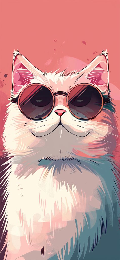 cat with glasses Cat With Sunglasses Drawing, Green Nature Wallpaper, Cat With Sunglasses, Cats Pink, Cat With Glasses, Pusheen Cute, Cat Glasses, Cat Sketch, Cute Kawaii Animals