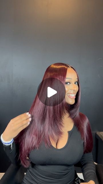 Burgundy Sew In, Plum Hair Color On Black Women, Burgundy Hair Black Women, Deep Burgundy Hair Color, Burgundy Hair With Highlights, Plum Hair Color, Deep Burgundy Hair, Hair Color Plum, Plum Hair