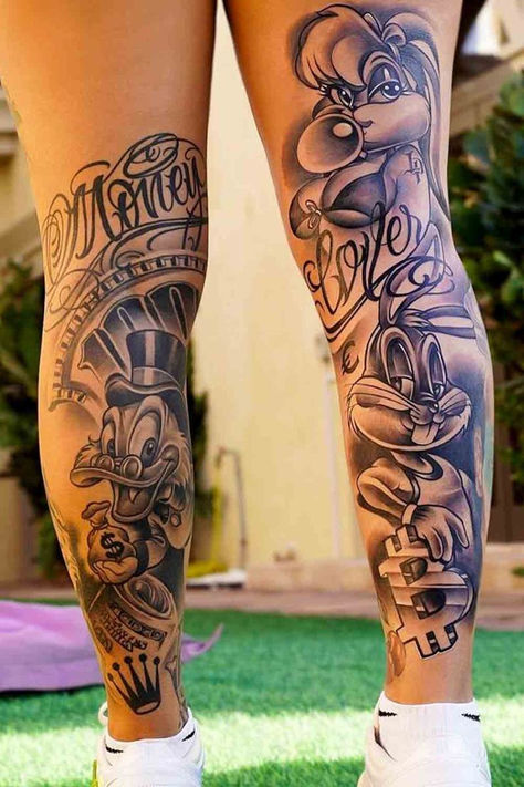 tatuagem-de-tio-patinhas-na-perna | Tatuagem mulher, Tatuagem na perna feminina, Tatuagem braço inteiro f… in 2022 | Leg tattoos women, Stylist tattoos, Thigh tattoos women Back Of Leg Tattoos, Woman With Tattoos, Girl Thigh Tattoos, Catrina Tattoo, Full Leg Tattoos, Gangsta Tattoos, Hand Tattoos For Girls, Chicano Tattoos, Muster Tattoos