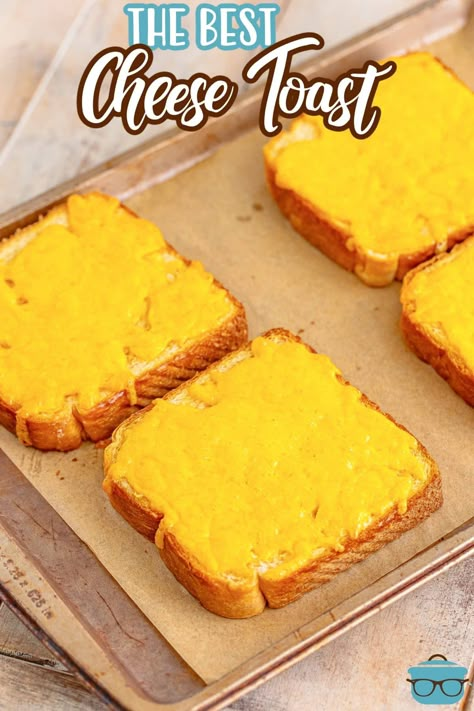 The is the ultimate Cheese Toast! It is made with fluffy Texas Toast, creamy mayo, simple shredded cheese, and of course - butter! Texas Toast Recipe Ideas, French Bread Recipes, Cheesy Toast, The Country Cook Recipes, San Francisco Sourdough, Jack O Lantern Cookies, Toasted Cheese, Cheese Toast Recipe, Toasted Crostini