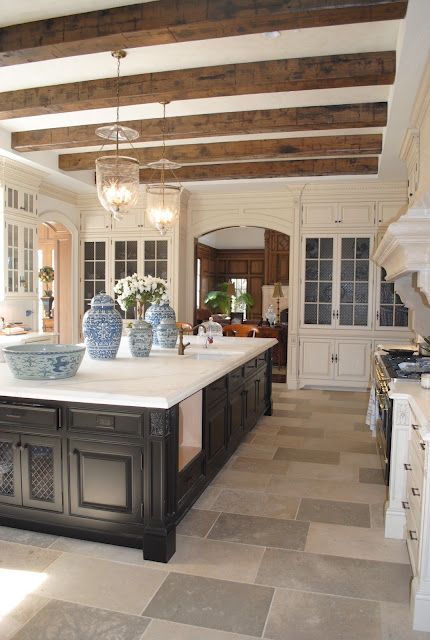 If I were to build a new house this would be my kitchen. Love this. Faux Beams, Faux Wood Beams, Kitchen Island Decor, Real Estat, Kitchen Ceiling, Enchanted Home, French Kitchen, Beautiful Kitchen, Design Del Prodotto