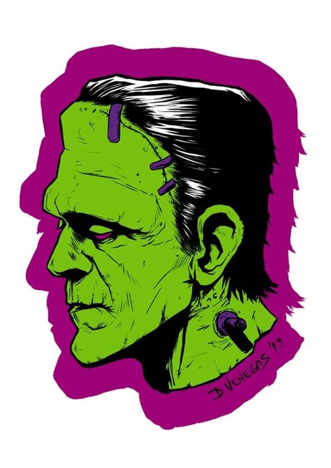 Frankenstein Drawing Cartoon, Horror Artwork Creepy Illustrations, Frankenstein Art Illustrations, Universal Monsters Tattoo, Cartoon Frankenstein, Universal Monsters Art, Monster Tattoo, Frankenstein Art, Nurse Art