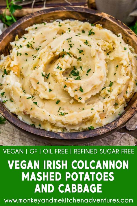 This budget-friendly Vegan Irish Colcannon is a tasty combination of lightly seasoned skillet cabbage mixed with creamy mashed potatoes. #wholefoodplantbased #vegan #oilfree #glutenfree #plantbased | monkeyandmekitchenadventures.com Skillet Cabbage, Irish Colcannon, Mashed Potatoes Recipe Easy, Colcannon Recipe, Monkey And Me Kitchen Adventures, Monkey And Me, Easy Mashed Potatoes, Vegan Holiday Recipes, Cooked Cabbage