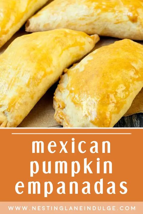 Mexican Pumpkin Dessert Empanadas Recipe. A delicious Fall dessert recipe made with pumpkin puree, cinnamon, sugar, ground ginger, eggs, flour, and vegetable shortening. A pumpkin filling and a flaky crust make this dessert a keeper! A great fall dessert to kick off pumpkin season. This is a great option for Halloween, or your Thanksgiving dinner. Your family and guests will love this hand held Mexican pie. Empanadas Recipe Sweet Potato, Empanadas Pumpkin, Pumpkin Empanadas Recipe, Dessert Empanadas Recipe, Sweet Empanadas Recipe, Mexican Pumpkin, Dessert Empanadas, Mexican Pie, Sweet Empanadas