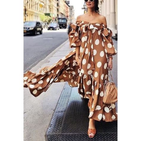 d9731321ef4e063ebbee79298fa36f56desc42124722ri Robes Glamour, Dot Print Dress, Polka Dot Maxi Dresses, Bohemian Maxi Dress, Off Shoulder Fashion, Elegante Casual, Dress Stores Online, Maxi Dress Online, Vestido Casual