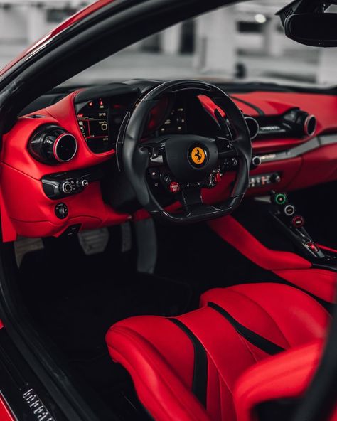 Red Farari Car, Red Sports Car Aesthetic, Mansory Cars, Ferrari Interior, Car Cockpit, Luxury Car Photos, Red Cars, Red Sports Car, Bmw Sport