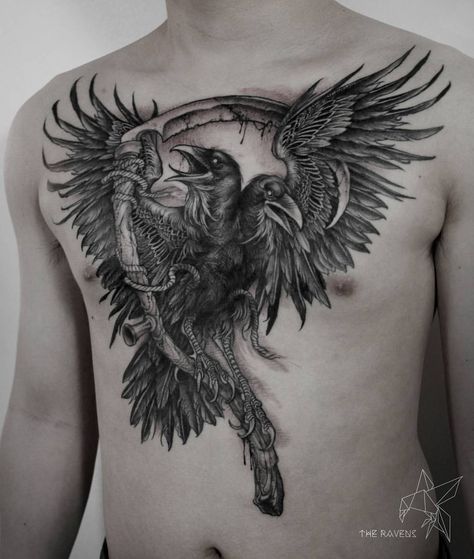 SAKIM Black Crow Tattoos, Skull Couple Tattoo, Raven Tattoos, Metallica Tattoo, Grey Ink Tattoos, Crows Drawing, Mystical Tattoos, Tattoo Apprenticeship, Torso Tattoos