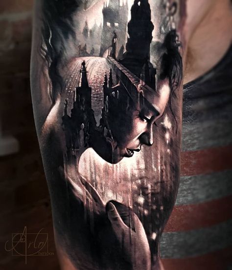 Beautiful Surrealist Double-Exposure Tattoos Mash Up People, Architecture & Nature - KickAss Things