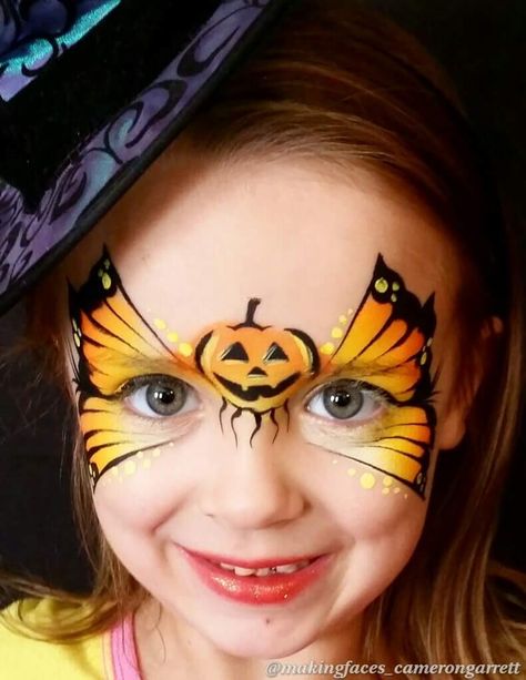 Butterfly Pumpkin, Kids Halloween Face, Face Painting Halloween Kids, Halloween Face Paint Designs, Easy Halloween Face Painting, Pumpkin Face Paint, Halloween Makeup For Kids, Festival Paint, Adult Face Painting