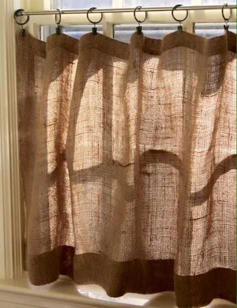 Burlap Curtains Diy, Burlap Crafts Diy, Ideas Armario, Kitchen Window Curtains, Burlap Curtains, No Sew Curtains, Diy Burlap, Drop Cloth Curtains, Burlap Crafts