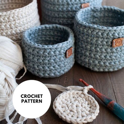 Crochet Nesting Baskets Free Pattern, Reusable Coffee Sleeve, American Crochet, Crochet Basket Pattern Free, Nesting Baskets, Crochet Baskets, Crochet Terms, Basket Pattern, Crochet Tools