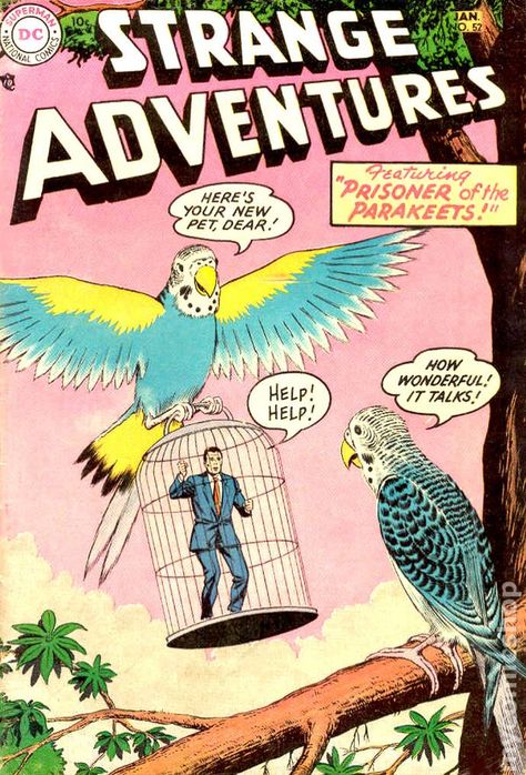 Strange Adventures, Silver Age Comics, Parrot Cage, Funny Birds, Bird Pictures, Comic Book Covers, Cute Birds, Bird Art, Pet Birds