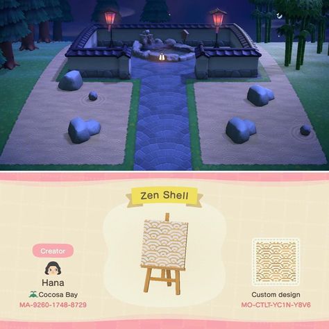 Houses Animal Crossing, Acnh Zen Path Design, Zen Garden Animal Crossing, Animal Crossing Zen Garden, Acnh Zen Garden, Animal Crossing Design Codes, Acnh Motifs, Acnh Japanese, Animal Crossing Design