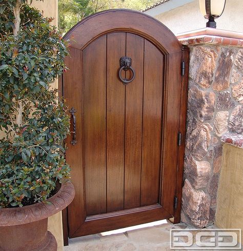 View Large Photo of Architectural Gates 20 | Custom Designer Pedestrian Gate Mediterranean Gate Entrance, House Gates, Entry Lights, Hanna House, Outdoor Gates, Rustic Exterior Doors, Wooden Gate Designs, Gates Driveway, Wooden Garden Gate