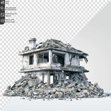 PSD ruined building with construction de... | Premium Psd #Freepik #psd Crumbling Buildings, Ruined House, Shop Buildings, Brutalist Architecture, City Illustration, Metropolis, Transparent Background, Collage, Architecture