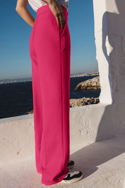 Outfit Pantalon, Pantalon Rose, Fibre And Fabric, Pink Pants, Total Look, Straight Cut, Maxi Skirt, Leopard Print, Portugal