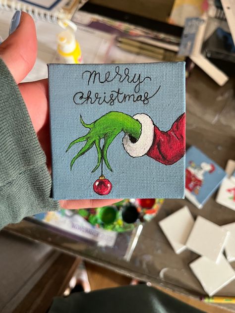 Cute Paintings Christmas, Mini Christmas Paintings Easy, Cute Holiday Paintings, Small Christmas Paintings Mini Canvas, Mini Canvas Art Christmas, Christmas Mini Paintings, Mini Christmas Canvas Paintings, Small Christmas Paintings, Easy Christmas Paintings For Kids