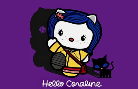 Hello Kitty Movie Posters, Coraline Hello Kitty, Hello Kitty Coraline, Iconic Halloween Characters, Picture Cute Cartoon, Coraline Svg, Coraline Icons, Coraline Pfp, Coraline Film