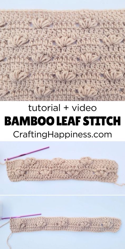 Learn how to crochet the Bamboo Leaf Stitch using my free written and video tutorial on Crafting Happiness. This is a beginner-friendly crochet stitch. You can use it to add the beauty and elegance of bamboo leaves for your blankets. Star Stitch Crochet Pattern, Crochet Washcloth Free, Leaf Stitch, Crochet Throw Pattern, Bamboo Leaf, Crochet Star, Craft Crochet, Crochet Leaves, Bamboo Leaves