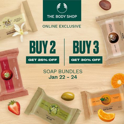 The Body Shop – Get Up to 30% Off on Soap Bundles Soap Social Media Post, Soap Ads Design, Snack Poster, Offer Ads, Soap Ads, Creative Banners, Store Banner, Email Blast, Casual Frocks