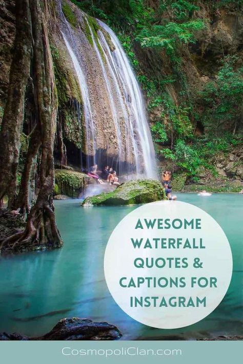 People swimming in the pool of a waterfall Waterfall Quotes Nature, Waterfall Captions, Waterfall Quotes, Waterfall Background, Quotes Nature, Captions For Instagram, Nature Water, Nature Quotes, Quotes Quotes