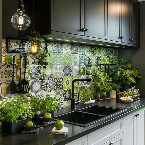 21+ Green Kitchen Backsplash Designs to Refresh Your Space • 333+ Art Images Green Kitchen Backsplash Ideas, Green Kitchen Backsplash, Green Kitchen Walls, Columns Decor, Green Backsplash, Tile Cladding, Kitchen Backsplash Ideas, Diy Backsplash, Kitchen Backsplash Designs