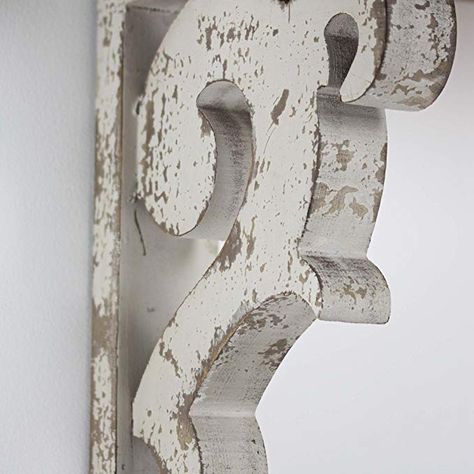 AmazonSmile: American Art Décor Wooden Corbels Shelf Brackets Vintage Farmhouse Decor (Set of 2 - Brown & White): Home Improvement Farmhouse Shelf Brackets, Distressed Wood Wall, Distressed Furniture Painting, Corbel Shelf, Farmhouse Shelf, Wooden Corbels, Decorative Shelving, French Country Living Room, Wood Corbels