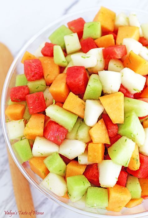 Melon Fruit Salad with Honey Lime and Watermelon Juice Dressing Fruit Salad Dressing, Watermelon Fruit Salad, Fruit Salad Ingredients, Healthy Camping Food, Melon Fruit, Melon Salad, Honey Lime Dressing, Dressing For Fruit Salad, Fruit Salad Recipe