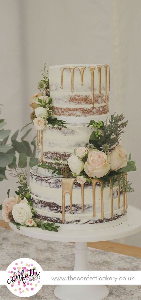 Seminaked Wedding Cake, Wedding Cake Icing, Nude Cake, Vintage Pasta, Bolo Frozen, Rustic Wedding Decorations, Naked Cakes, Tiered Cake, Wedding Cake Rustic