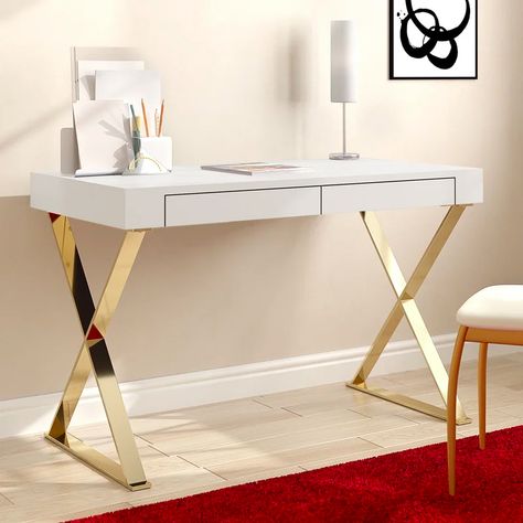 Wade Logan® Roreti Writing Desk & Reviews | Wayfair Small Office Design Interior, Wood Writing Desk, Desk Wood, Living Room Corner, Guest Room Office, Room Corner, Big Desk, Wayfair Furniture, Best Desk