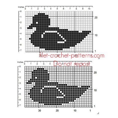 Free crochet filet insert design baby duck size 36 x 21 squares - free filet crochet patterns download Free Filet Crochet Patterns, Filet Crochet Patterns, Cats Crochet, Fair Isle Chart, Crochet Curtain Pattern, Crochet Filet, Graph Crochet, Baby Duck, Free Chart